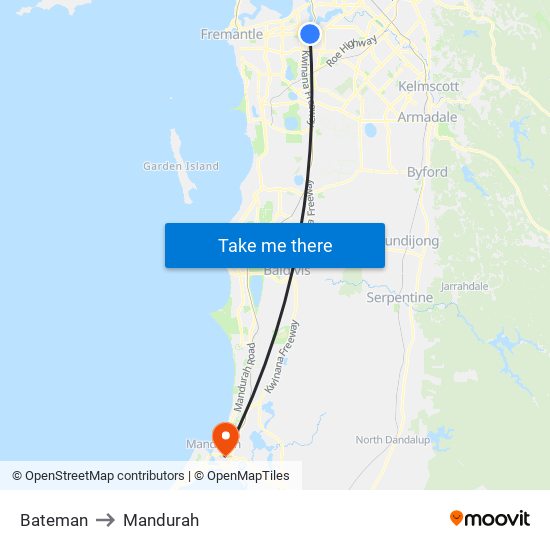 Bateman to Mandurah map