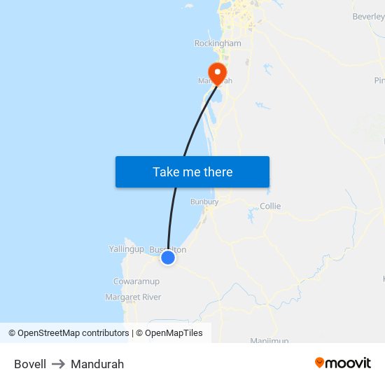 Bovell to Mandurah map