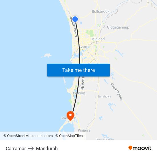 Carramar to Mandurah map