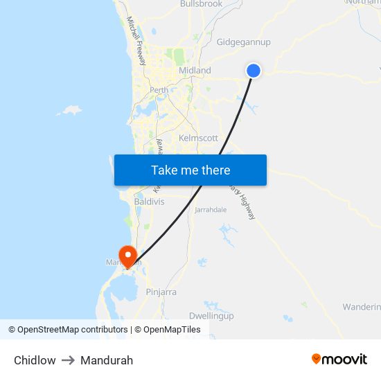 Chidlow to Mandurah map