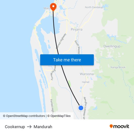 Cookernup to Mandurah map