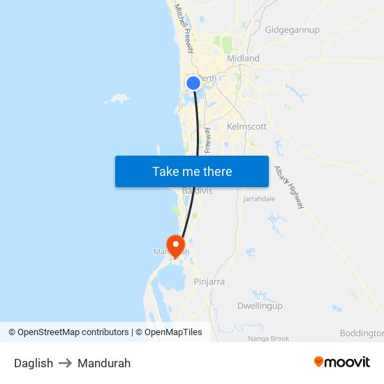 Daglish to Mandurah map