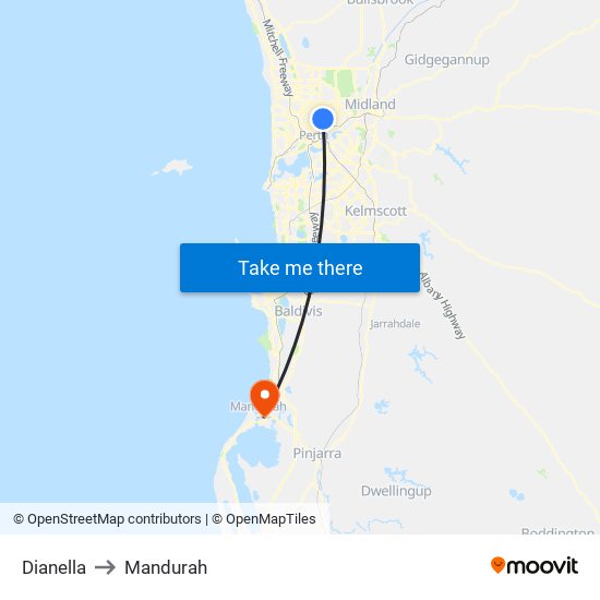 Dianella to Mandurah map