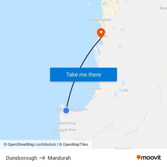 Dunsborough to Mandurah map