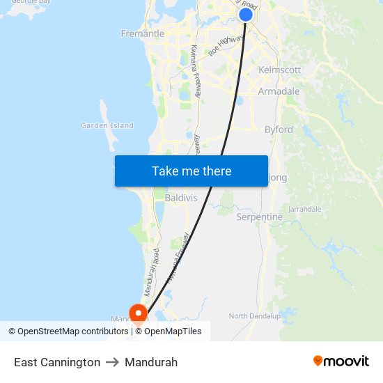 East Cannington to Mandurah map