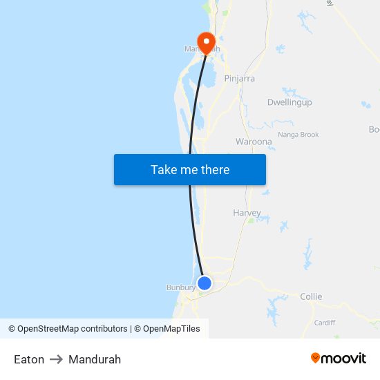 Eaton to Mandurah map