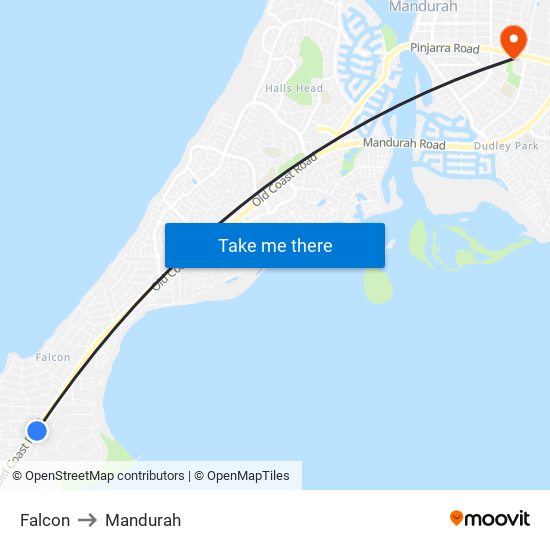Falcon to Mandurah map