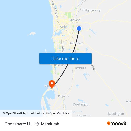Gooseberry Hill to Mandurah map