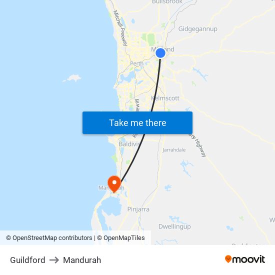 Guildford to Mandurah map