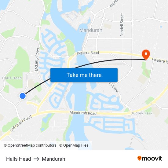 Halls Head to Mandurah map