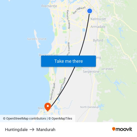 Huntingdale to Mandurah map