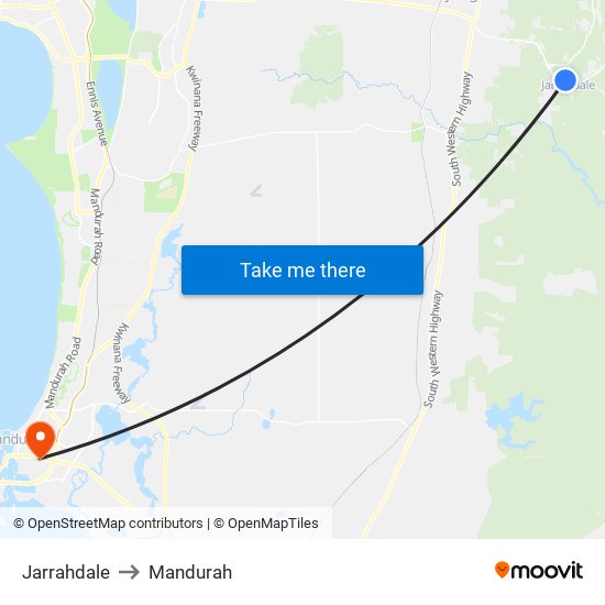 Jarrahdale to Mandurah map