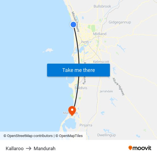 Kallaroo to Mandurah map