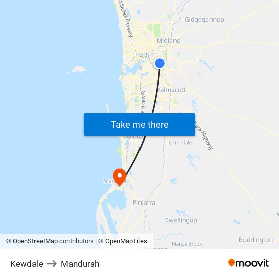 Kewdale to Mandurah map