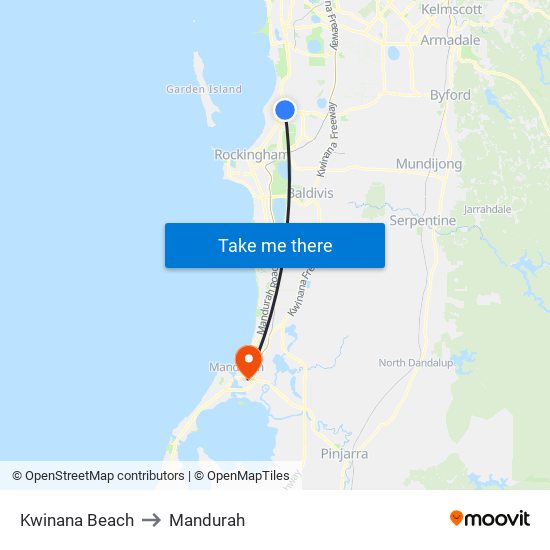 Kwinana Beach to Mandurah map
