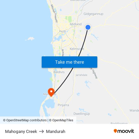 Mahogany Creek to Mandurah map