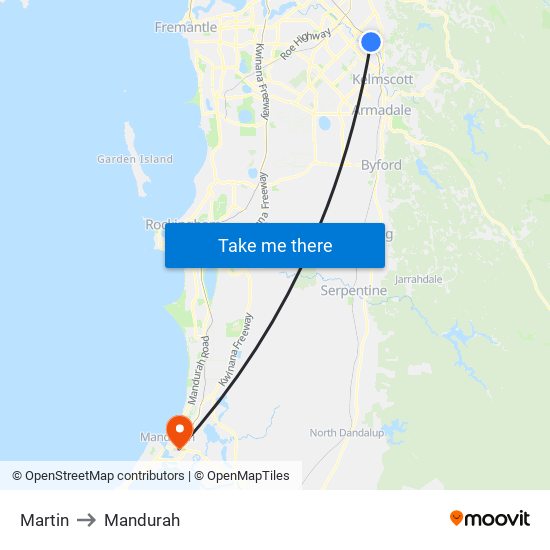 Martin to Mandurah map
