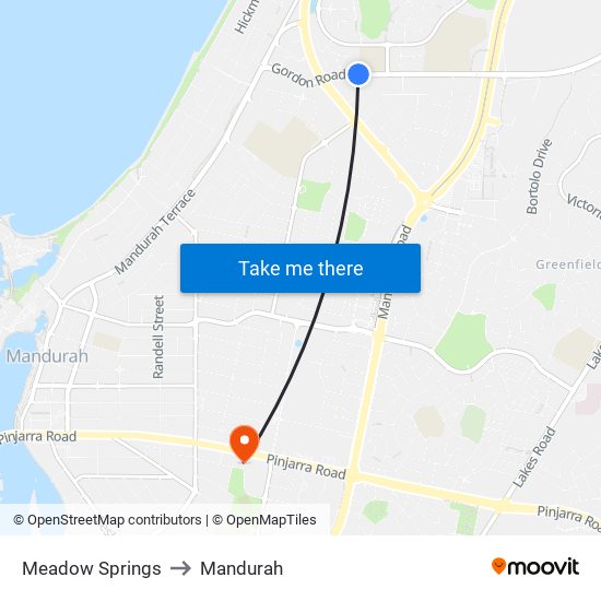 Meadow Springs to Mandurah map