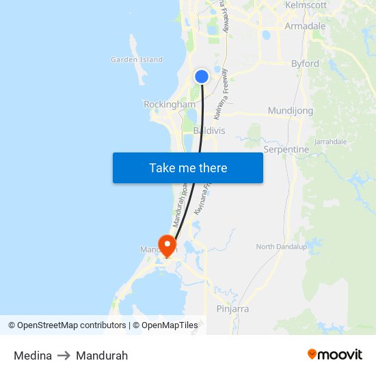 Medina to Mandurah map