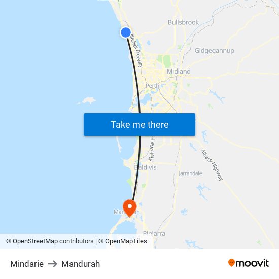 Mindarie to Mandurah map
