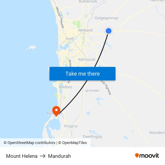 Mount Helena to Mandurah map