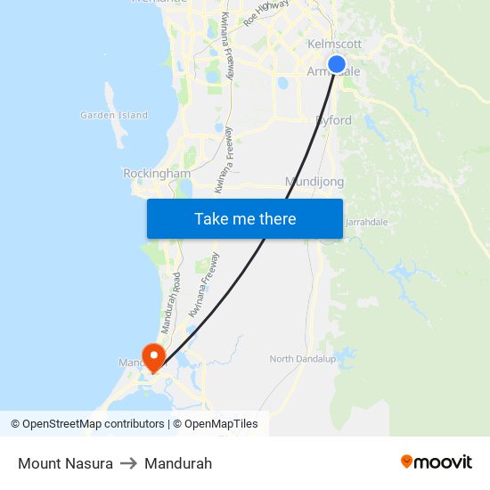 Mount Nasura to Mandurah map