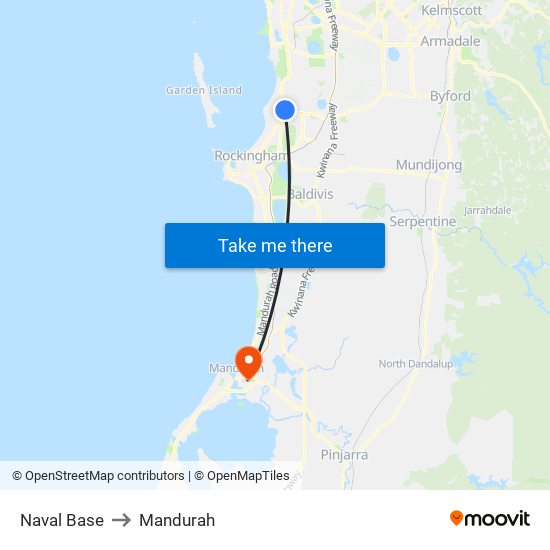 Naval Base to Mandurah map