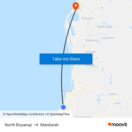 North Boyanup to Mandurah map