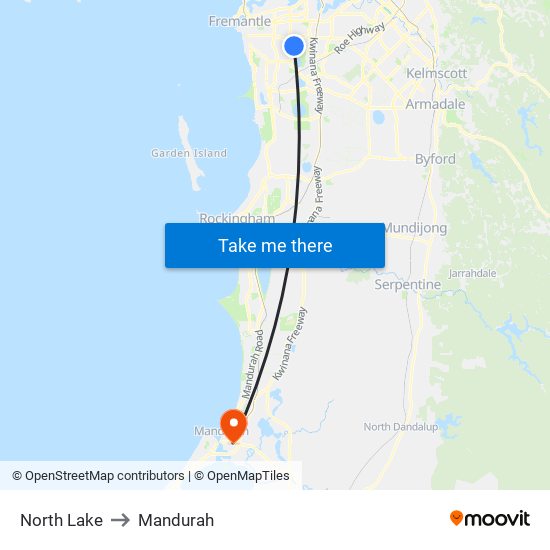 North Lake to Mandurah map
