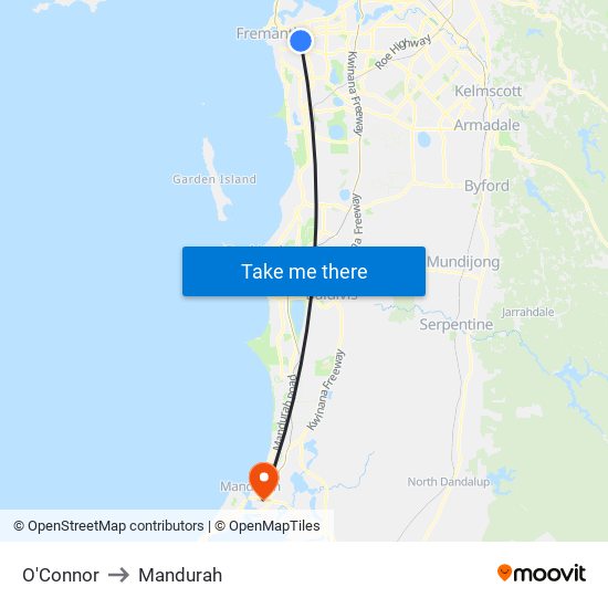 O'Connor to Mandurah map