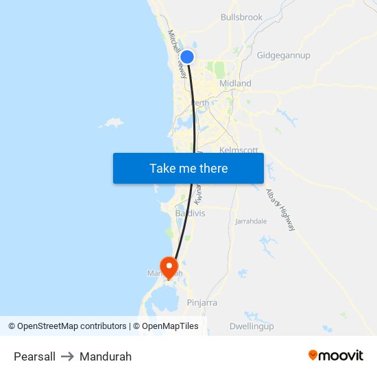 Pearsall to Mandurah map