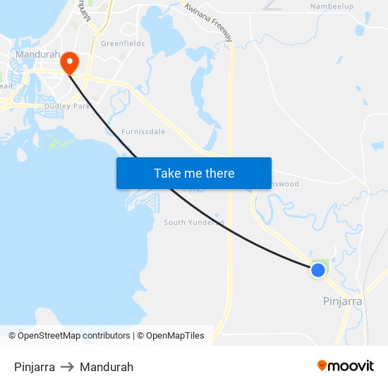 Pinjarra to Mandurah map