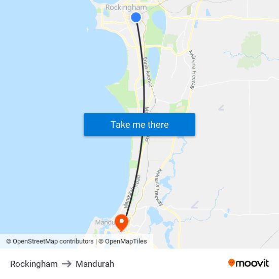 Rockingham to Mandurah map