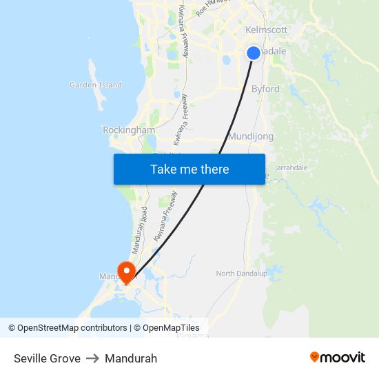 Seville Grove to Mandurah map