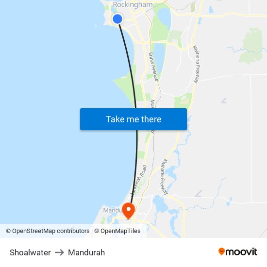 Shoalwater to Mandurah map