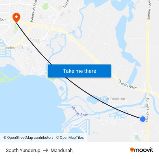 South Yunderup to Mandurah map