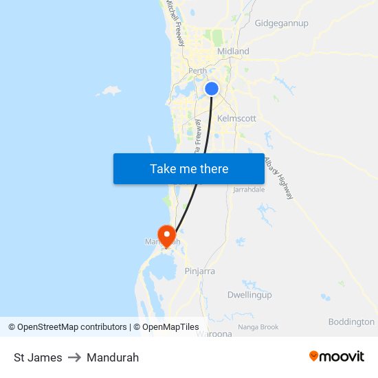 St James to Mandurah map