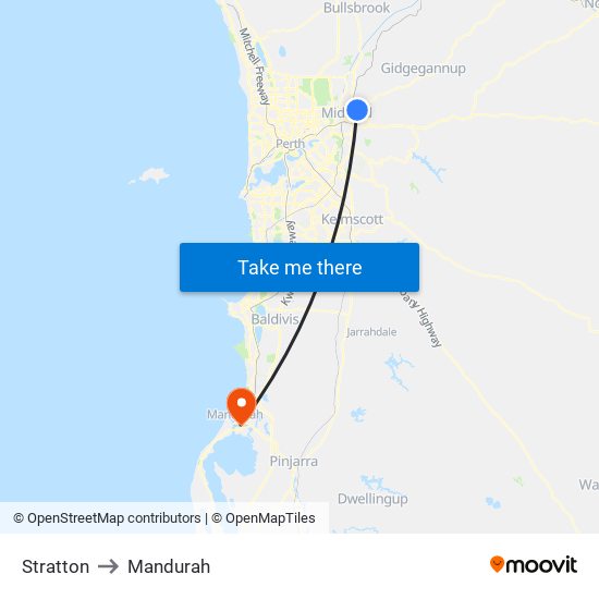 Stratton to Mandurah map