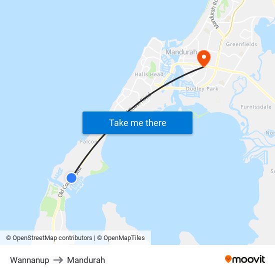Wannanup to Mandurah map
