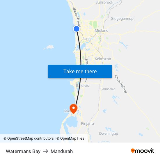 Watermans Bay to Mandurah map