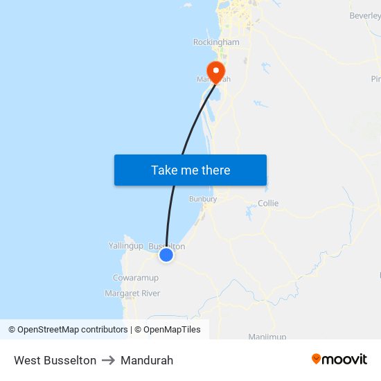 West Busselton to Mandurah map