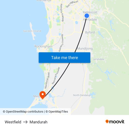 Westfield to Mandurah map