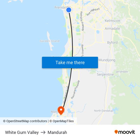 White Gum Valley to Mandurah map