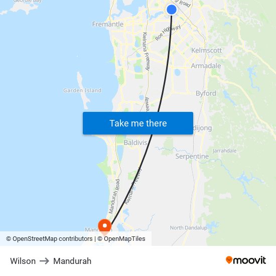 Wilson to Mandurah map