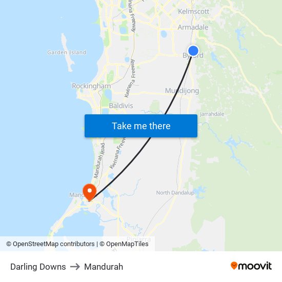 Darling Downs to Mandurah map