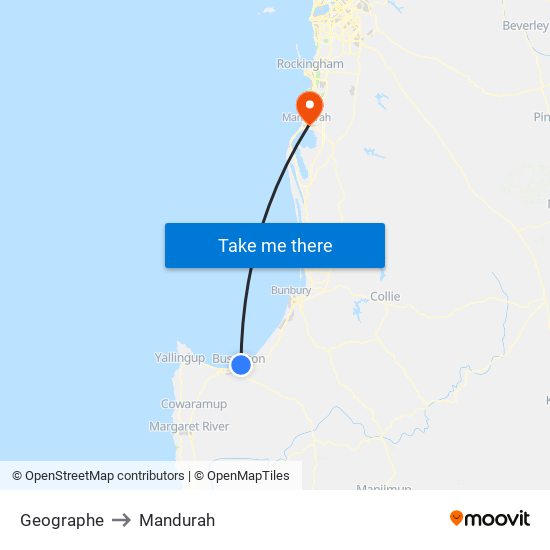 Geographe to Mandurah map