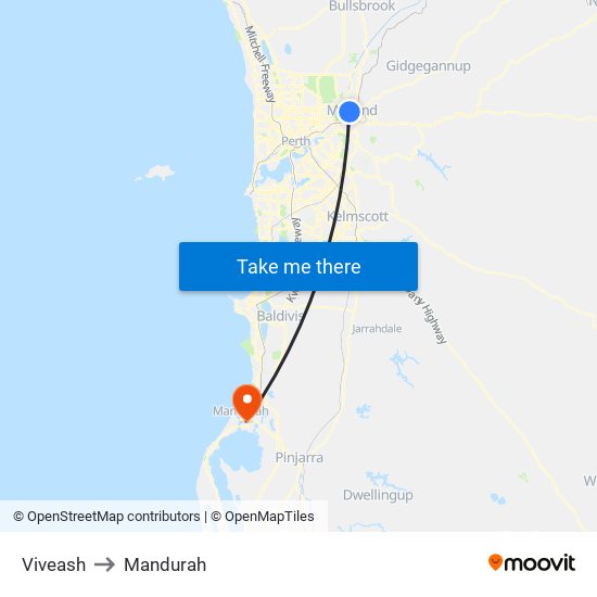 Viveash to Mandurah map