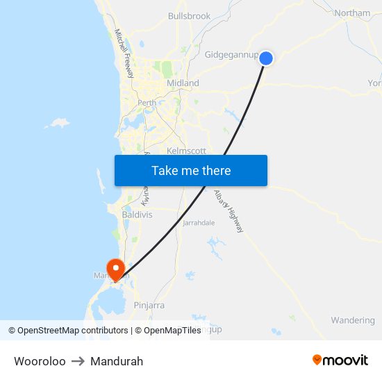 Wooroloo to Mandurah map