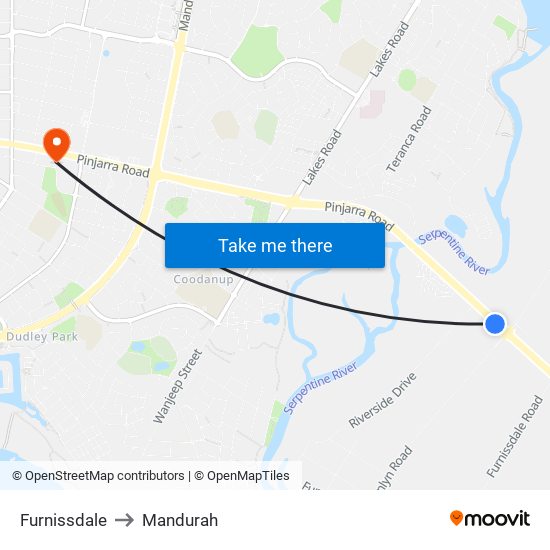 Furnissdale to Mandurah map