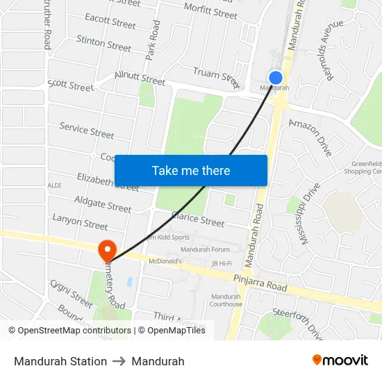 Mandurah Station to Mandurah map